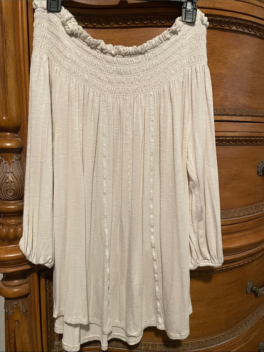 Style & Co. Cream Smocked Neck Blouse